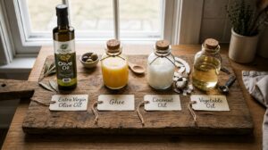 Extra Virgin Olive Oil Pakistan vs Ghee vs Coconut Oil vs Vegetable Oil Comparison Ecolivia